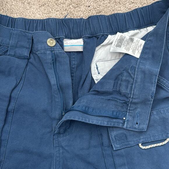 Columbia PFG Blue Flat Front Cotton Cargo Fishing Shorts Men's Medium - Picture 5 of 10